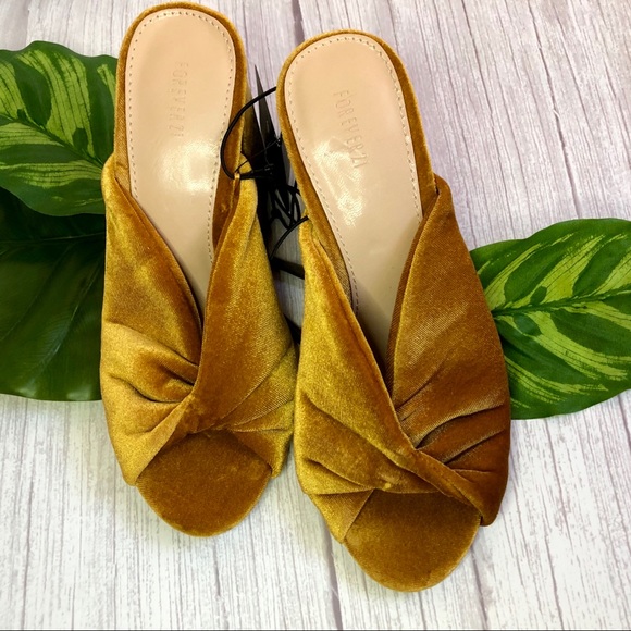 yellow velvet mules